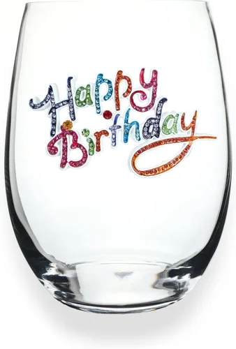 THE QUEENS' JEWELS Happy Birthday - Copa de vino sin tallo, 21 onzas, regalo único para mujeres, cumpleaños, lindo, divertido, sin pintar, decorado,