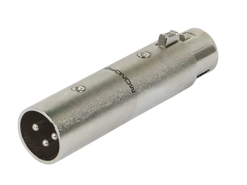 Monoprice Convertidor DMX macho de 3 pines a hembra de 5 pines - Plata, adaptador de aluminio anodizado con botón de liberación de bloqueo