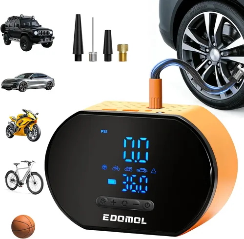 Compresor de aire portátil para inflado de neumáticos, bomba de aire portátil de 150 PSI con batería de 6000 mAh, función de inflado y desinflado