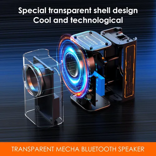 Miniatura 2 de Altavoz Bluetooth portátil con luces, mini altavoz Bluetooth inalámbrico transparente con TWS, perfecto pequeño altavoz con sonido HD y bajo