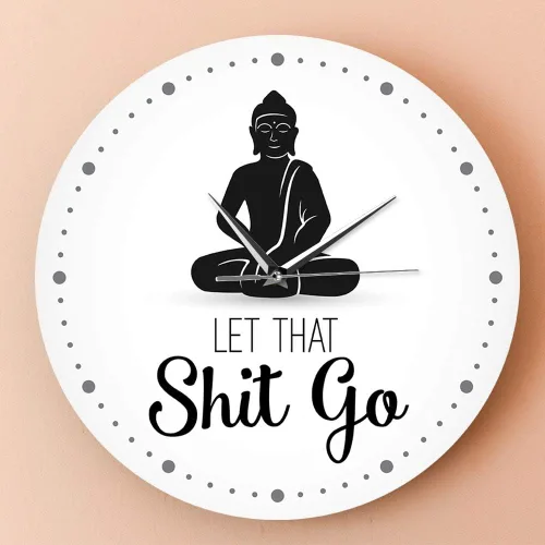 Miniatura 4 de The Geeky Days Let That Shit Go - Reloj de pared con cita divertida de Buda, decoración zen, arte humorístico, silencioso, sin tictac, regalo