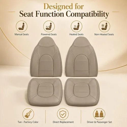 Miniatura 8 de NLQR Fundas de asiento de cuero de repuesto para parte inferior y superior del lado del conductor y del pasajero, color tostado, compatibles