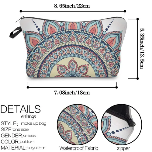 Miniatura 2 de Deanfun Bolsa de cosméticos para mujer, 2 piezas de flores de mandala, bolsas de maquillaje impermeables, bolsa espaciosa para artículos de tocador