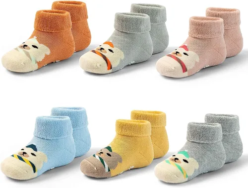 Calcetines cálidos antideslizantes para bebés y niños, calcetines de invierno gruesos con agarres para bebés y niñas, calcetines antideslizantes