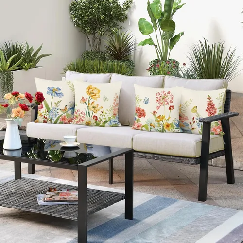 Miniatura 3 de Bonhause Juego de 4 fundas de almohada florales de 18 x 18 pulgadas, fundas de cojín decorativas de plantas silvestres, fundas de cojín decorativas