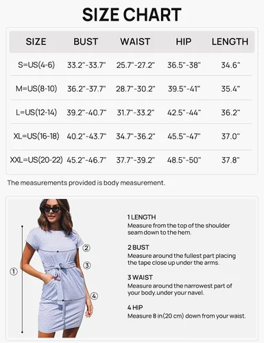 Miniatura 5 de MEROKEETY - Vestido de verano con manga corta, a rayas, casual, estilo camiseta, con lazo en la cintura y bolsillos, para mujer