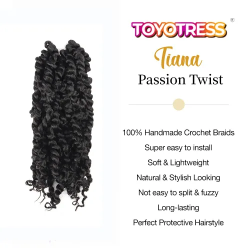 Miniatura 3 de TOYOTRESS Tiana Passion Twist Hair – 6 pulgadas, 2 piezas de trenzas de ganchillo pretrenzadas color negro natural, extensiones de cabello sintético