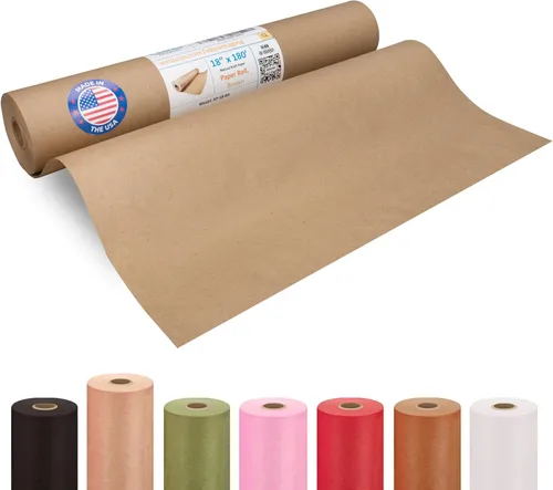 Rollo de papel marrón de 18 x 2160 pulgadas (180 pies) – Papel de regalo marrón hecho en Estados Unidos – Material de embalaje para envolver regalos