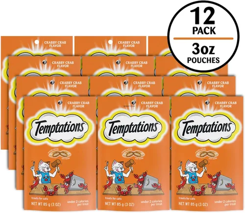 Miniatura 2 de Temptations Golosinas para gatos, golosinas clásicas crujientes y suaves para gatos, sabor cangrejo de cangrejo, bolsas de 3 onzas (paquete de 12)