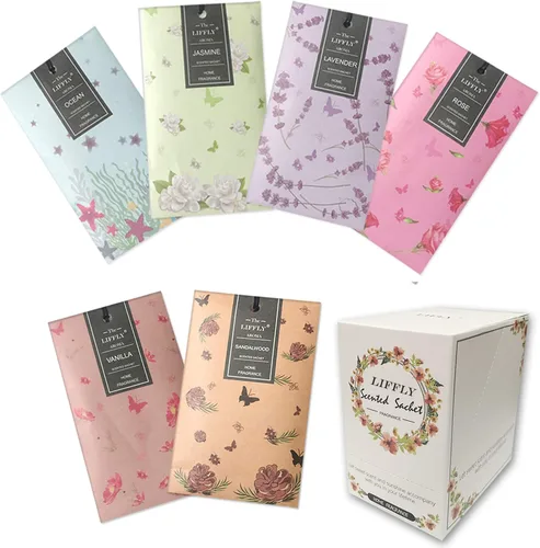 Miniatura 17 de 13 sobres perfumados para cajones y armarios, 14 paquetes de lavanda, rosa, jazmín, océano, vainilla, sándalo, lino fresco, cerezo, lila, eucalipto