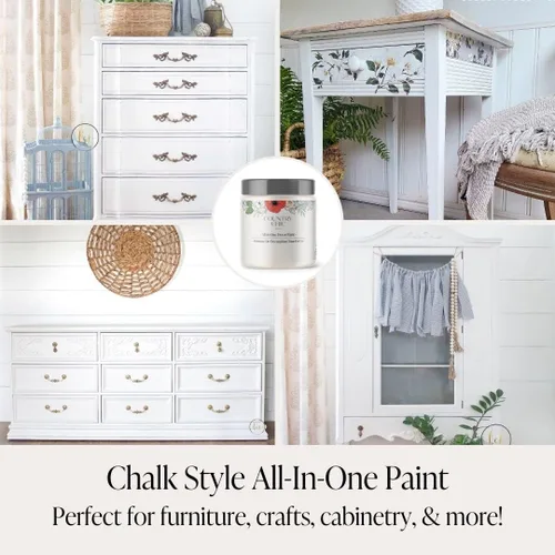 Miniatura 3 de Paquete de pintura estilo tiza + cera para muebles, decoración del hogar, manualidades (color: Crinoline [cuarto de galón - 32 onzas] - Blanco hueso)
