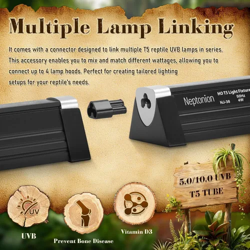 Miniatura 7 de Luz UVB para reptiles T5 de 34.5 pulgadas con accesorio y bombilla UVB 5.0 de alto rendimiento con capucha para terrarios, reptiles que toman el 5.0