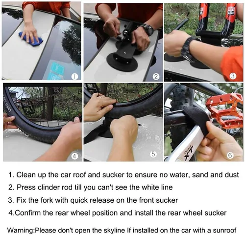Miniatura 7 de ROCKBROS Sucker - Soporte para bicicleta para techo de coche, ventosa, soporte de bicicleta de liberación rápida de aleación de aluminio para 1, 2