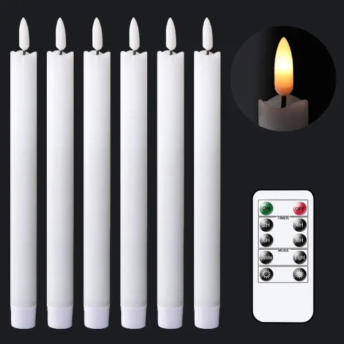 GenSwin Velas cónicas blancas sin llama parpadeantes con control remoto de 10 teclas, funciona con pilas, velas LED cálidas con mecha 3D para