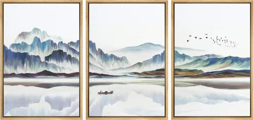 Miniatura 28 de NWT Lienzo enmarcado para pared, juego de arte en acuarela pastel, bosque de montaña oscura, naturaleza silvestre, ilustraciones de arte moderno