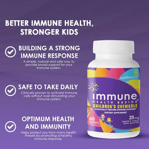 Miniatura 5 de Comprimidos masticables para niños, Wellmune clínicamente probados altamente purificados suplementos de inmunidad beta glucano para niños, aprobados