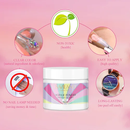 Miniatura 5 de SAVILAND Polvo acrílico transparente para uñas superduras – 4.23 oz/120 g de polvo acrílico profesional para uñas, gran capacidad para arte de uñas