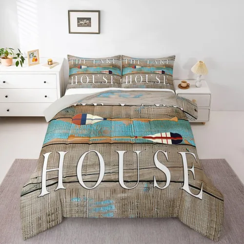 Miniatura 21 de Erosebridal Juego de edredón de barco muelle, juego de ropa de cama con diseño de paleta de lago, tamaño individual para niños, adolescentes