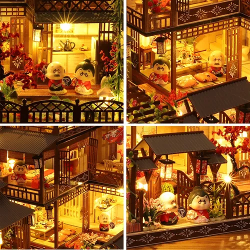 Miniatura 5 de Spilay 6 figuras de muñecas en miniatura, lindas figuras japonesas de viejos abuelos y amantes de jugar para 1:24, accesorios de decoración de casa