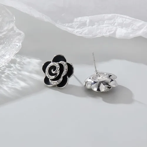 Miniatura 4 de Aprilery Aretes de flor para mujer, diseño de corazón floral de diamantes de imitación de moda, bohemios, hipoalergénicos, aretes de declaración