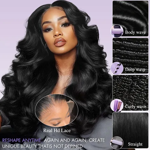 Miniatura 6 de Pelucas de cabello humano ondulado con encaje frontal de 13 x 6 pulgadas, pelucas de cabello humano real de 180 % de densidad HD, transparente, sin