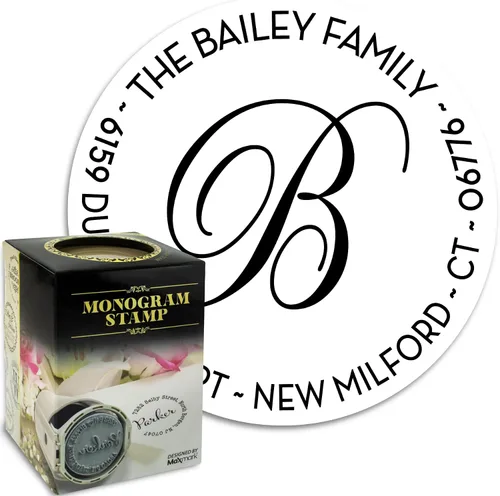 Miniatura 15 de Sello autoentintado con monograma personalizado, regalo perfecto para las fiestas en una elegante caja de regalo. Elige entre 15 colores de tinta
