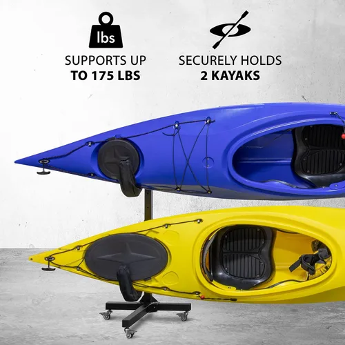 Miniatura 3 de RaxGo - Estante de almacenamiento independiente para kayak, almacenamiento resistente para dos kayaks, SUP, canoa y tabla de remo para interiores
