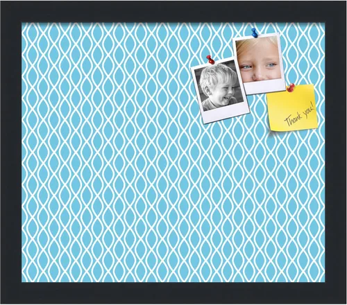 Miniatura 138 de PinPix Tablero de anuncios de corcho de 13 x 13 pulgadas. Este tablero decorativo enmarcado viene con diseño de ondas en blanco y negro y un marco