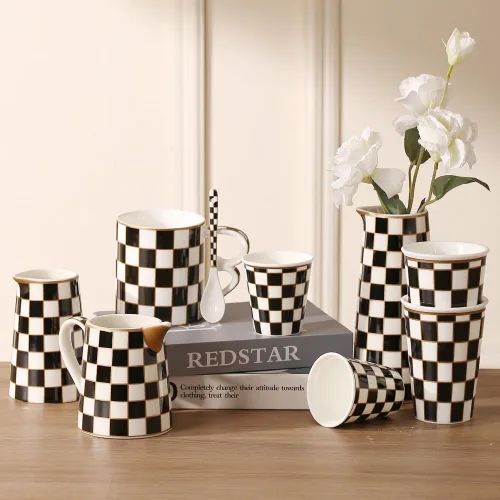 Miniatura 7 de Porlien Juego de 2 floreros de porcelana a cuadros para decoración del hogar, con botellas pequeñas de flores de interior de 5.5 pies de alto y 8
