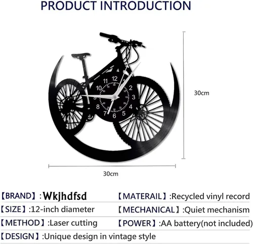 Miniatura 2 de Reloj de pared de disco de vinilo para bicicleta, creativo de 12 pulgadas, decoración de bicicleta de montaña, regalos para hombres y mujeres, hecho