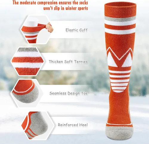 Miniatura 9 de Calcetines de esquí de lana merino para niños, 2 pares/3 pares, cálidos y gruesos, calcetines de nieve OTC para niños y niñas, esquí de invierno