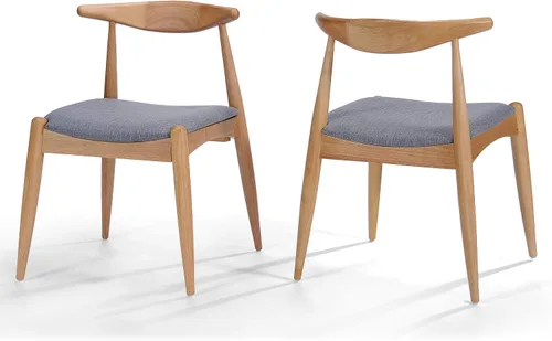 Sandra Grey set de 2 sillas modernas, para comedor, estilo mediados de siglo, de tela color gris y madera de nogal. Gris / Roble