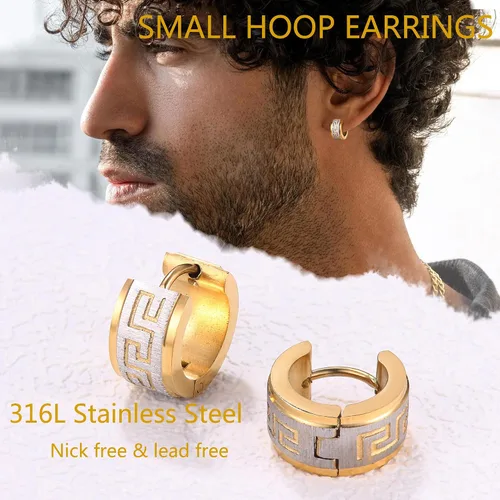 Miniatura 3 de Jstyle arete en forma de círculo de acero inoxidable, con modelo griego, para hombre y mujer., acero inoxidable, E9345-s