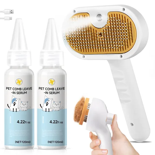Miniatura 10 de Cepillo de vapor para mascotas para perros y gatos – Peine de depilación en aerosol 3 en 1 para quitar pelo y aseo, suaviza la piel y reduce