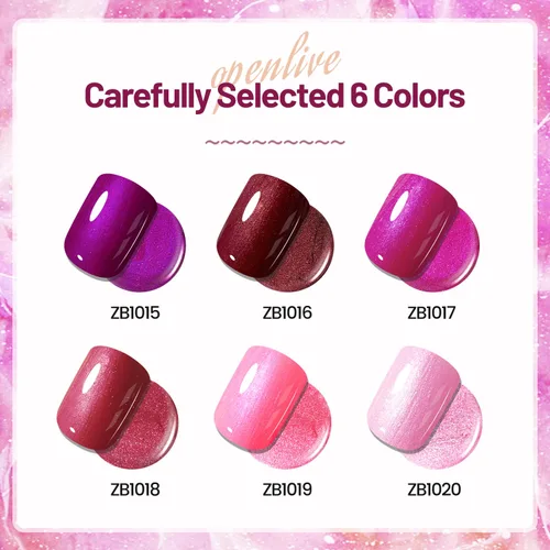 Miniatura 2 de OpenLive Juego de esmalte de uñas de gel de 10 ml, 6 colores con purpurina, rosa, rojo, rosa brillante, morado intenso, serie de esmalte de uñas