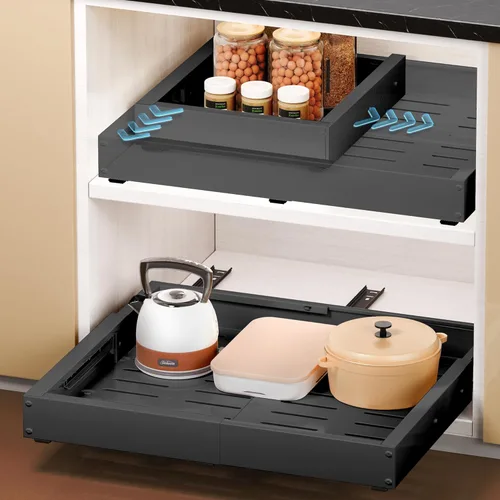 1 paquete de cajones extraíbles para armarios, cajón deslizante de ancho expandible (12"-19") y profundidad (17"-23") con 3 rieles deslizantes,