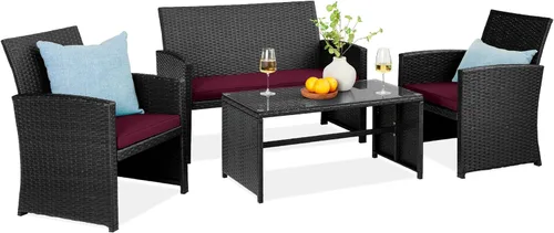 Best Choice Products juego de muebles de mimbre para patio al aire libre, de 4 piezas, juego de conversación para el patio trasero con mesa de café,