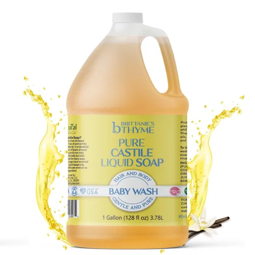 Brittanie's Pure - Recambio de jabón líquido de aceite de oliva de Castilla orgánico, bebé, 1 galón, lavado de cara, cuerpo, platos, mascotas y