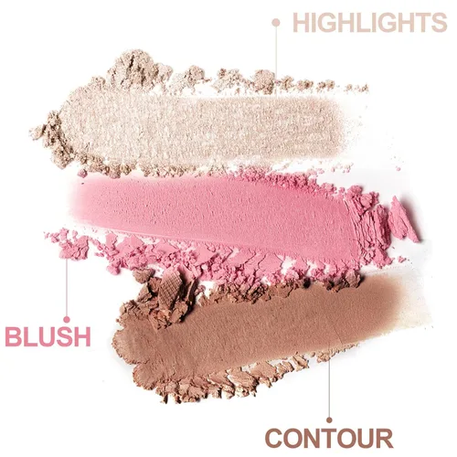 Miniatura 4 de Trío mezclable 3 en 1, paleta de maquillaje de contorno y rubor, bronceador crema, rubor en polvo suave y sedoso, polvo de maquillaje iluminador 01