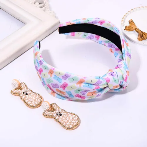 Miniatura 4 de Diadema anudada con joyas con estampados de conejito de Pascua, huevo y zanahoria, accesorio para el cabello de primavera para fiestas y recuerdos