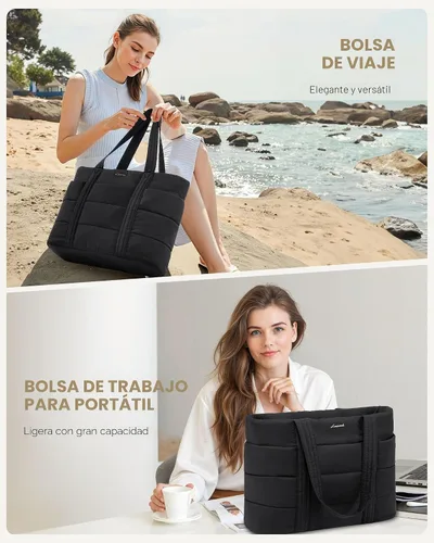 Miniatura 2 de LOVEVOOK Bolsa de mano para mujer, bolsa grande acolchada para computadora portátil, bolsa de viaje ligera con cremallera, regalos para mujeres