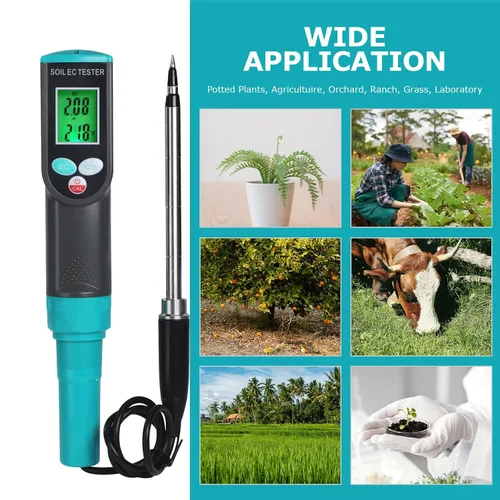 Miniatura 8 de Medidor digital EC de suelo 2 en 1 plantas porfesionales medidor de temperatura EC con sensor con cable, pantalla LCD retroiluminada, compensación
