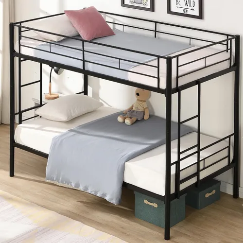 Miniatura 8 de Litera de Metal Individual sobre Individual con Cama Nido de Servicio Pesado Marco de Literas de Metal Tamaño Individual con 2 Escaleras Laterales