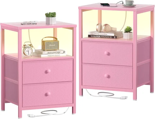 Miniatura 23 de BOLUO Cómoda alta con cajones, mesita de noche blanca con estación de carga y luz LED, cómoda pequeña de 4 cajones en blanco para dormitorio