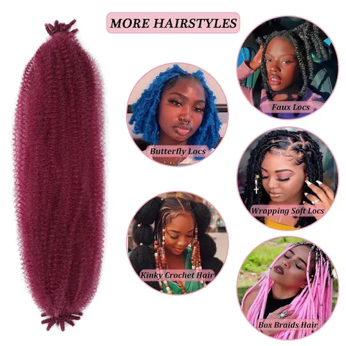 Miniatura 4 de Cabello afro trenzado elástico de 24 pulgadas, cabello Marley para rastas sintéticas, cabello trenzado estilo Marley Twist color rojo burdeos