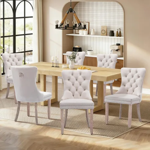 Miniatura 73 de Juego de 4 sillas de comedor de terciopelo, sillas de comedor tapizadas con ribete de cabeza de clavo y patas de madera maciza para cocina