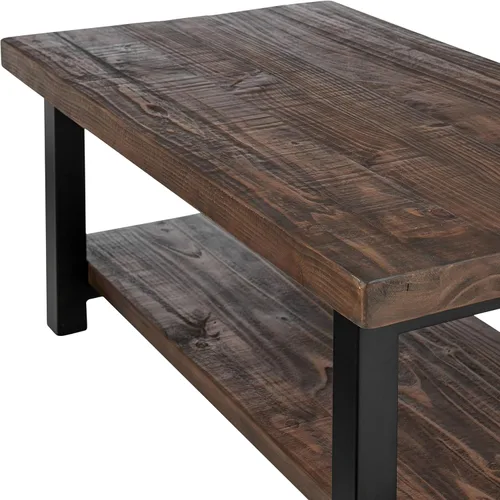 Miniatura 10 de Pomona - Mesa auxiliar rectangular de madera maciza de 42 pulgadas con estante de almacenamiento y patas de metal, mesa rústica industrial para sala