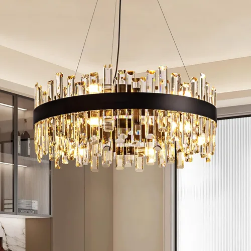 Miniatura 19 de Siljoy Candelabro moderno de cristal de 12 luces de oro cepillado de 2 niveles con forma de gota de lluvia de cristal, ajustable, montaje al ras