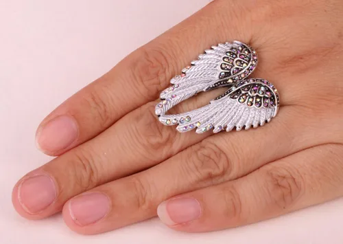 Miniatura 2 de YACQ Anillos elásticos de alas de ángel para mujer de tamaño 7 a 9, banda elástica suave perfecta para artritis, sin plomo ni níquel, soportes