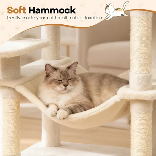 Miniatura 5 de DORTALA Árbol moderno para gatos de 75 pulgadas de alto, torre para gatos de varios niveles con condominios grandes, postes rascadores de sisal